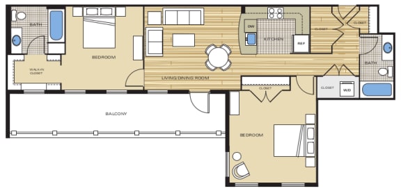 2 Bed2 Bath 954sf Floor Plan 2 Bed2 Bath 954sf Floor Plan at Clayborne Apartments, Alexandria, 22314