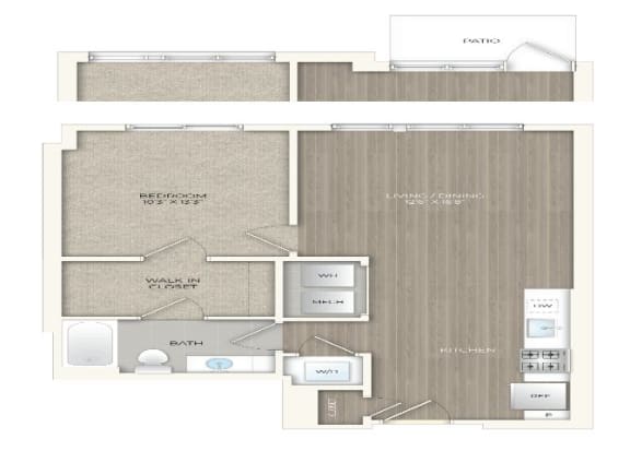 Floor Plan  1 bed 1 bath floor plan Dat Trove Apartments, Virginia, 22204