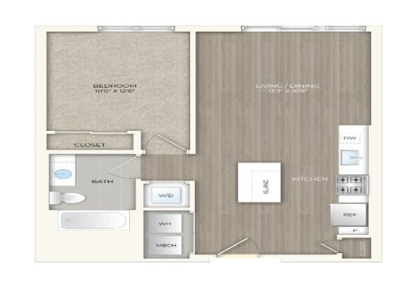 Floor Plan  1 bed 1 bath floor plan P at Trove Apartments, Arlington, VA, 22204
