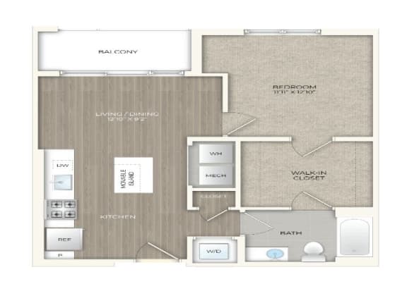 Floor Plan  1 bed 1 bath floor plan Oat Trove Apartments, Virginia, 22204