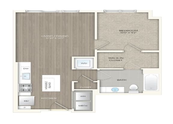 1 bed 1 bath floor plan Nat Trove Apartments, Virginia