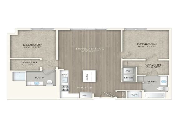 2 bed 2 bath floor plan E at Trove Apartments, Virginia