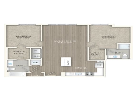 2 bed 2 bath floor plan Hat Trove Apartments, Arlington, VA