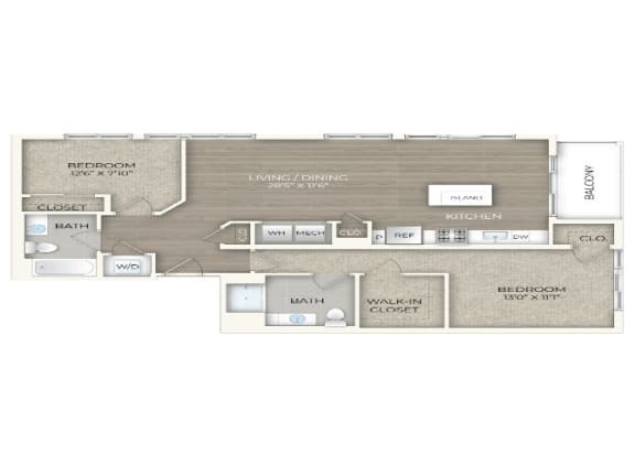 2 bed 2 bath floor plan Bat Trove Apartments, Arlington, VA, 22204