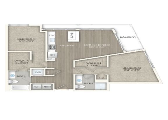 2 bed 2 bath floor plan Iat Trove Apartments, Arlington, 22204