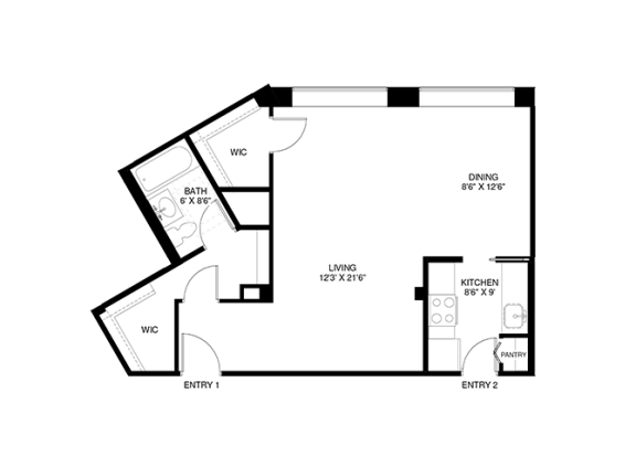 Studio 1 bathroom floor plan A at Wellington Apartments, Arlington, 22204