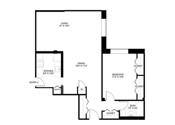 Floor Plan  1 bedroom 1 bathroom Floor plan I at Wellington Apartments, Arlington, VA