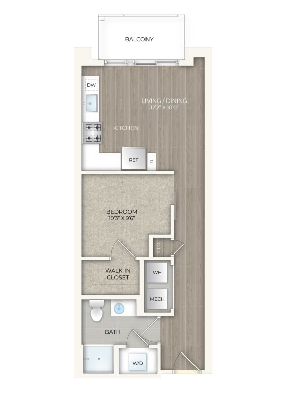 Studio 1 bath floor plan A at Trove apartments, Arlington, 22204