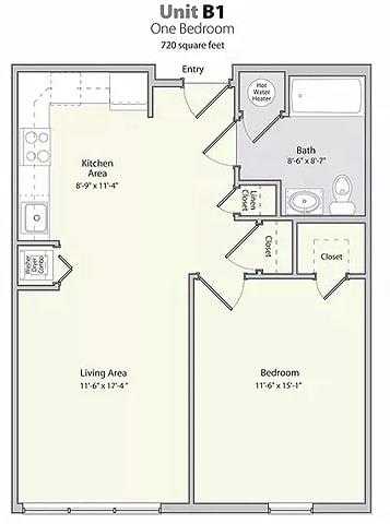 Floor Plan 1 Bedroom B1