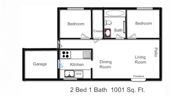  Floor Plan 2 Bedroom _ 1 Bath