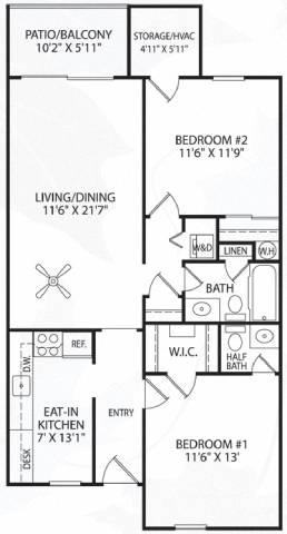  Floor Plan 2 Bedrooms