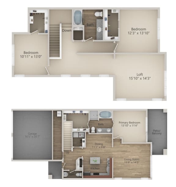 3 Bed 2 Bath Floor Plan at Riachi at One21, Plano, 75025