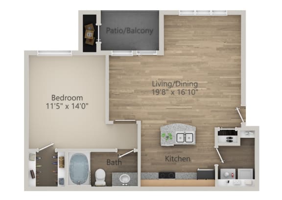 Floor Plan  One Bed One Bath Floor Plan at Riachi at One21, Plano