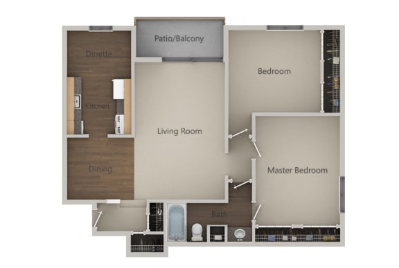 Floor Plan  2 Bed B Floor Plan at Emerald Pointe Apartments, Vernon Hills, Illinois