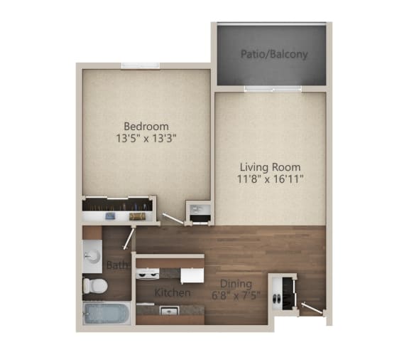 Floor Plan  1 Bedroom (649 sq ft)