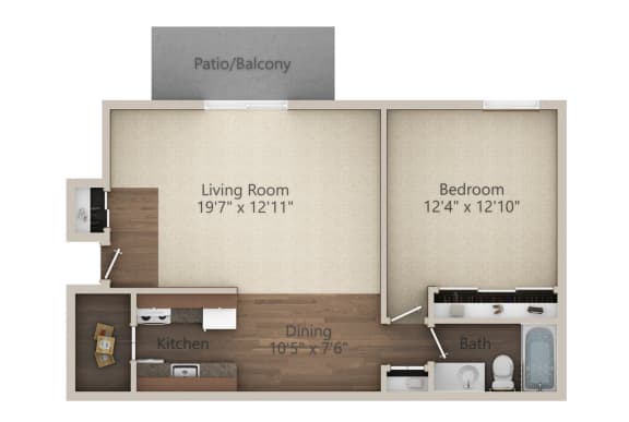  Floor Plan 1 Bedroom (677 sq ft)