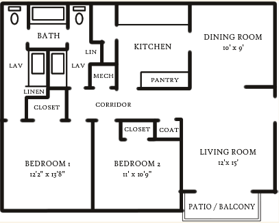  Floor Plan 2 Bedrooms / 1.5 Baths