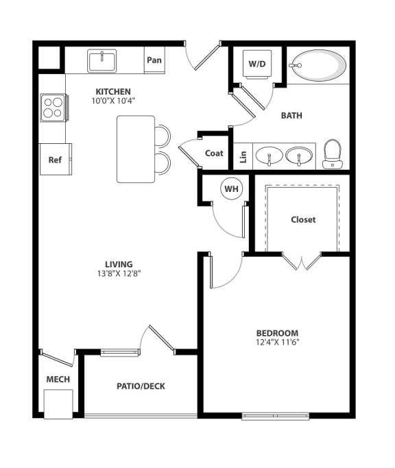 A1 one bedroom floorplan with 713 square feet at The Westlyn, Warrenville, IL