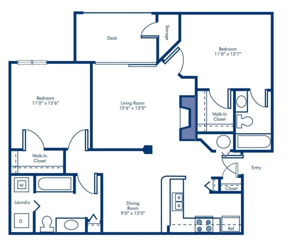 Floor Plan  2.2A floorplan with 1061 square feet at The Crossings at Russett, Laurel, 20724