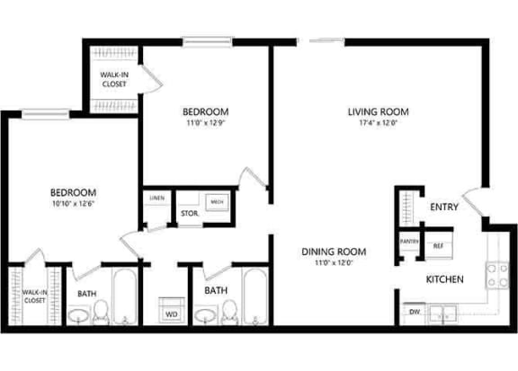2 Bedroom, 2 Bathroom floorplans at Castilian Apartments in Orlando, FL