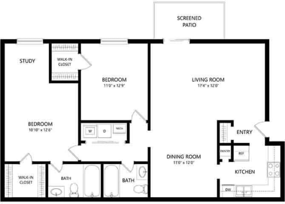 2 Bedroom, 2 Bathroom floorplans at Castilian Apartments in Orlando, FL