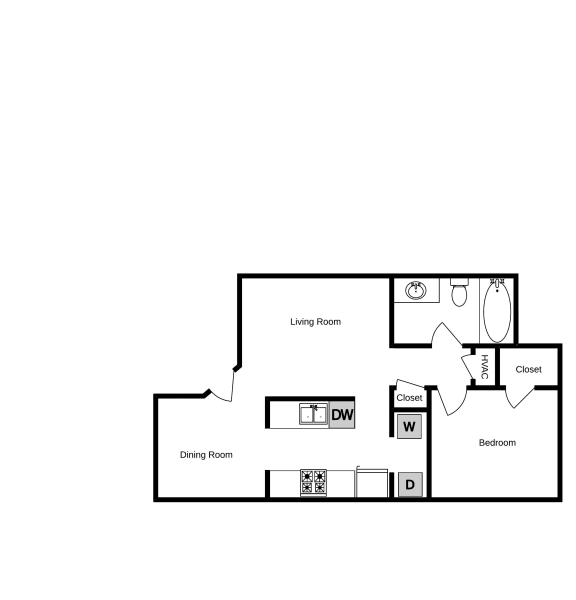 One bedroom, one bath floorplan at Edgewood at the Gables