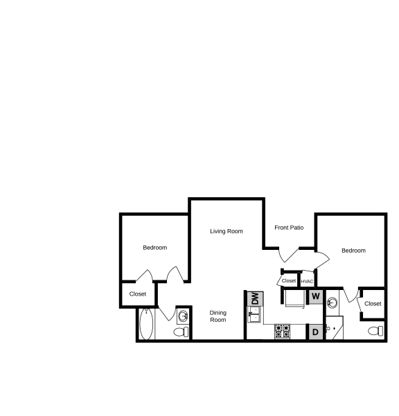 Two bedroom, Two bath floorplan at Edgewood at the Gables