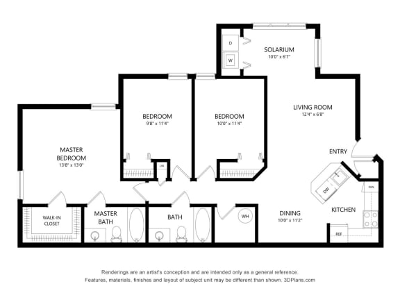 3 Bedroom Apartment Floorplan with 1180 square feet, at Fusion Apartments in Orlando, FL