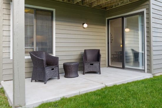 Spacious patios and balconies at Covey at Fox Valley Apartments in Aurora, Illinois