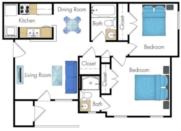 Two bedroom floor plan at Brook Ridge Apartments