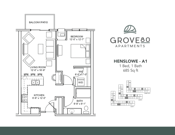 Floor Plan  Henslowe - A1 Floor Plan at Grove80 Apartments, Cottage Grove, MN