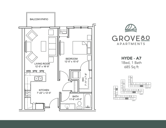 Hyde - A7 Floor Plan Hyde - A7 Floor Plan at Grove80 Apartments, Cottage Grove, 55016