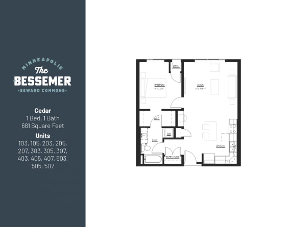 Cedar Floor Plan at The Bessemer at Seward Commons, Minneapolis, MN, 55404