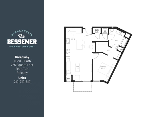 Floor Plan  Greenway-balcony Floor Plan at The Bessemer at Seward Commons, Minneapolis, MN