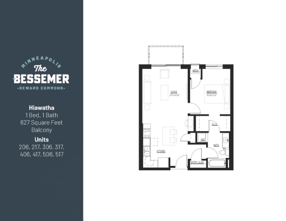 Hiawatha-balcony Floor Plan Hiawatha-balcony Floor Plan at The Bessemer at Seward Commons, Minneapolis, Minnesota