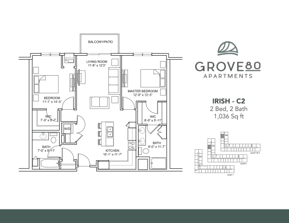 Floor Plan  Irish - C2 Floor Plan at Grove80 Apartments, Cottage Grove
