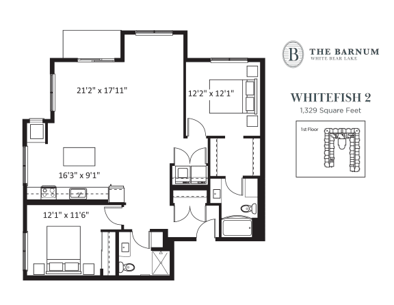 Whitefish Floor Plan at The Barnum, White Bear Lake, MN, 55110