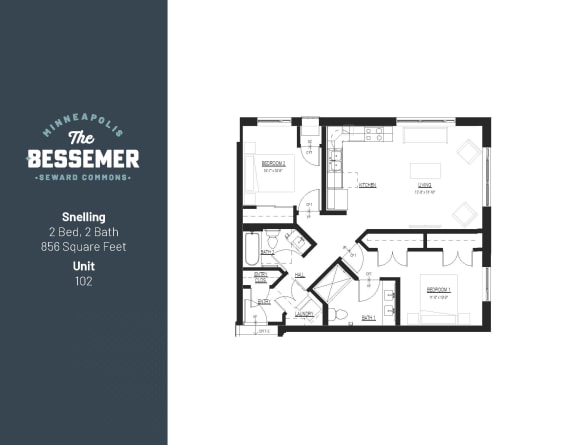 Floor Plan  Snelling Floor Plan at The Bessemer at Seward Commons, Minnesota, 55404