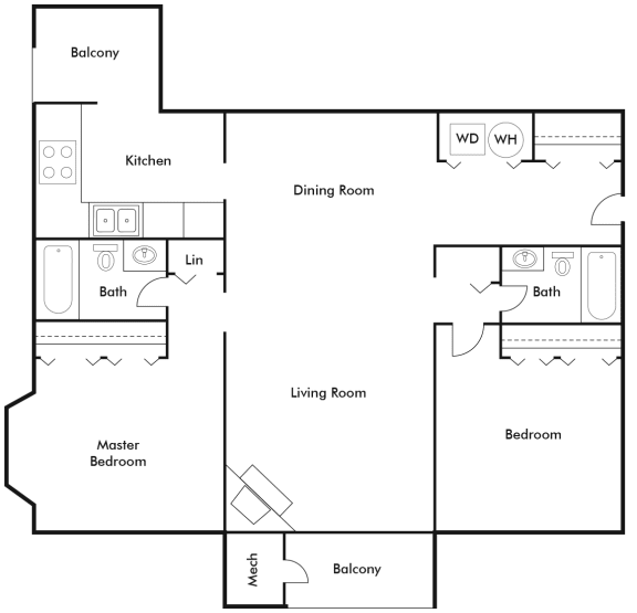 2 bedroom 2 bath deluxe floor plan drawing