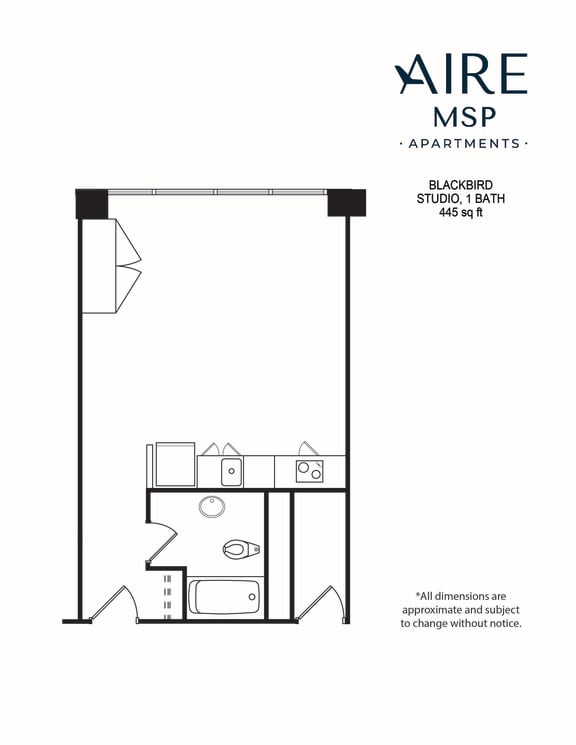 Floor Plan  AireMSP_Blackbird_studio-445sf Floor plan at Aire MSP Apartments, Bloomington, Minnesota