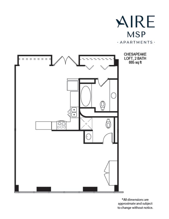 Floor Plan  Studio Loft at Aire MSP Apartments, Bloomington, 55425