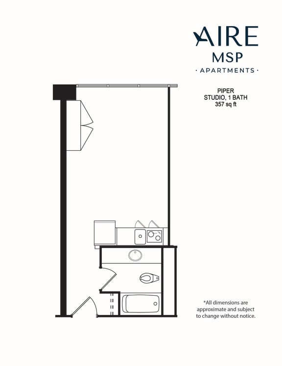 AireMSP_Piper_studio-357sf floor plan at Aire MSP Apartments, Bloomington, Minnesota