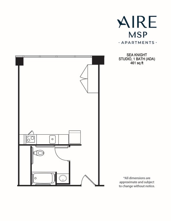 Floor Plan  AireMSP_SeaKnight_Studio-ADA-461sf floor plan at Aire MSP Apartments, Bloomington, MN, 55425