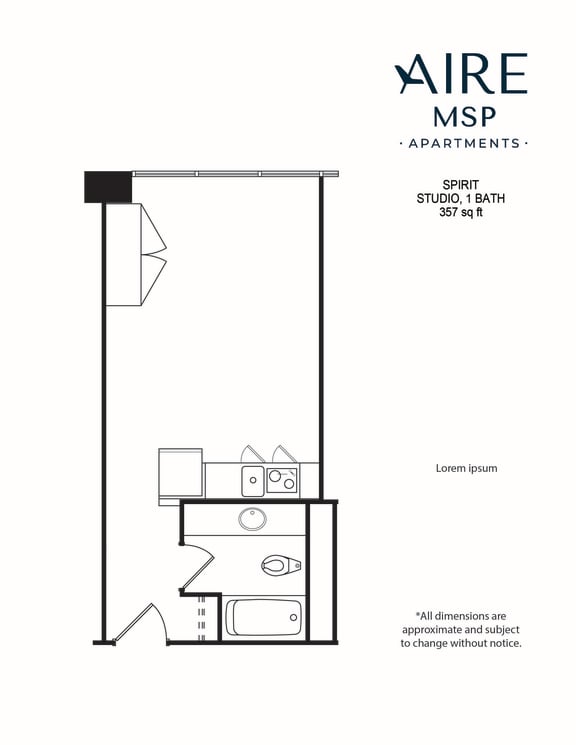 AireMSP_Spirit_studio_357sf floor plan AireMSP_Spirit_studio_357sf floor plan at Aire MSP Apartments, Bloomington