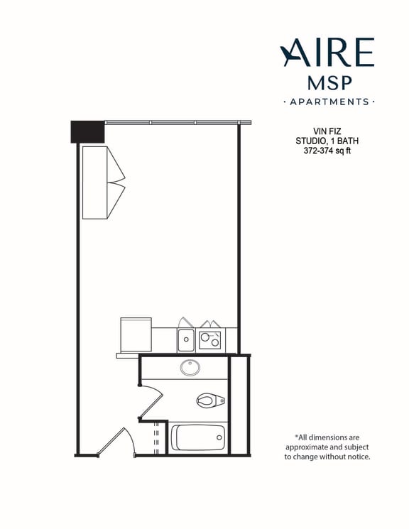 Floor Plan  AireMSP_Vin Fiz_studio_372-374sf floor planat Aire MSP Apartments, Minnesota, 55425