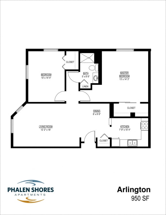 Arlington 2 bedroom 1 bath floor plan