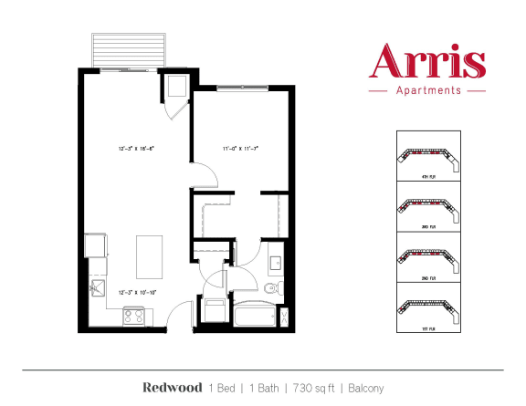 Redwood_balcony Floor Plan at Arris Apartments - Now Open!, Lakeville, MN, 55044