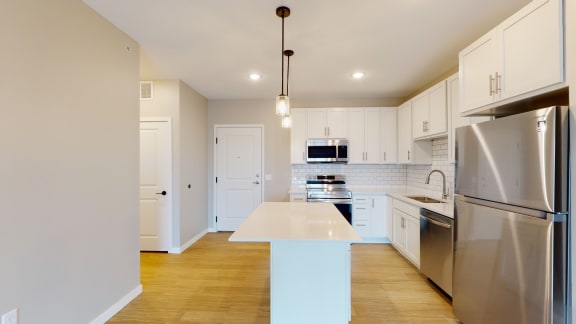 Modern Kitchen With Stainless Steel Appliances And Double Door Refrigerators at Arris Apartments - Now Open!, Lakeville, MN, 55044