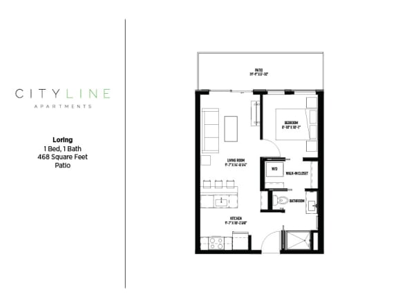 Floor Plan  1 bedroom 1 bathroom Loring Floor Plan at CityLine Apartments, Minneapolis