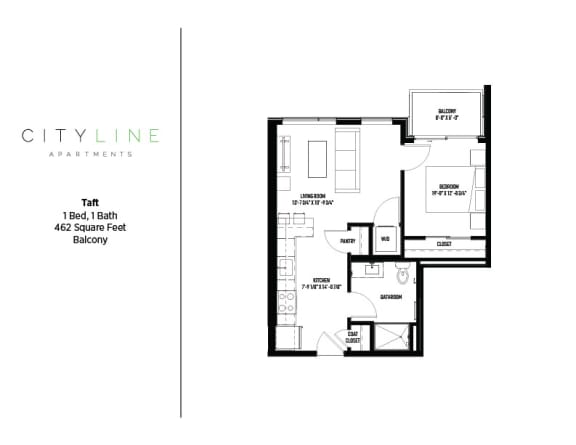 Floor Plan  1 bedroom 1 bathroom Taft Floor Plan at CityLine Apartments, Minnesota